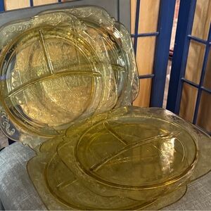 Vintage Amber Depression Glass Divided Plates 6 Federal Glass “Patricia/Lace”